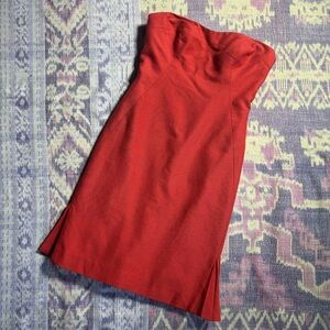 TULEH Red Strapless Pleated Hem Hidden Back Zip Mini Dress Women's